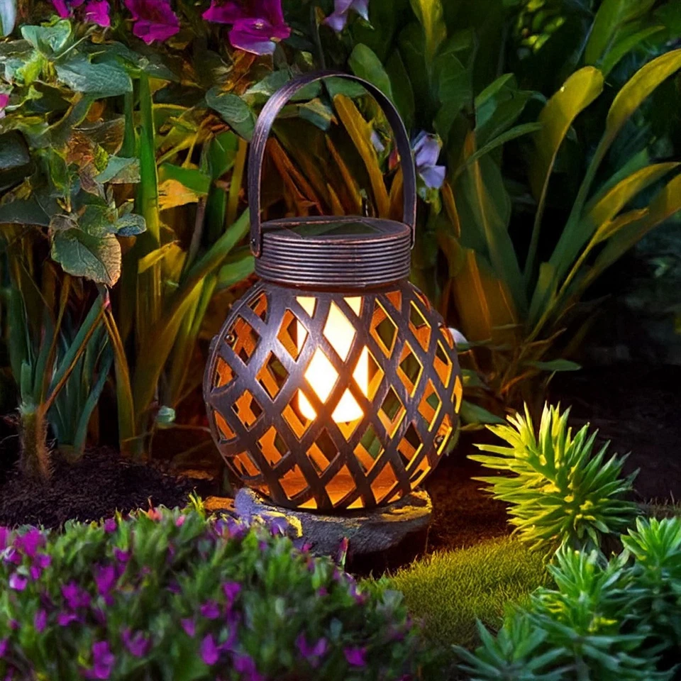 Solar Garden Lantern Light Bronze Effect Silhouette Flame Tabletop Outdoor Decor - Image 2 of 4
