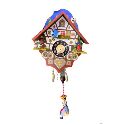 Orologio a cucù vintage in miniatura con ragazza su un'altalena rimbalzante Germania senza decorazione chiave - Foto 12 di 12