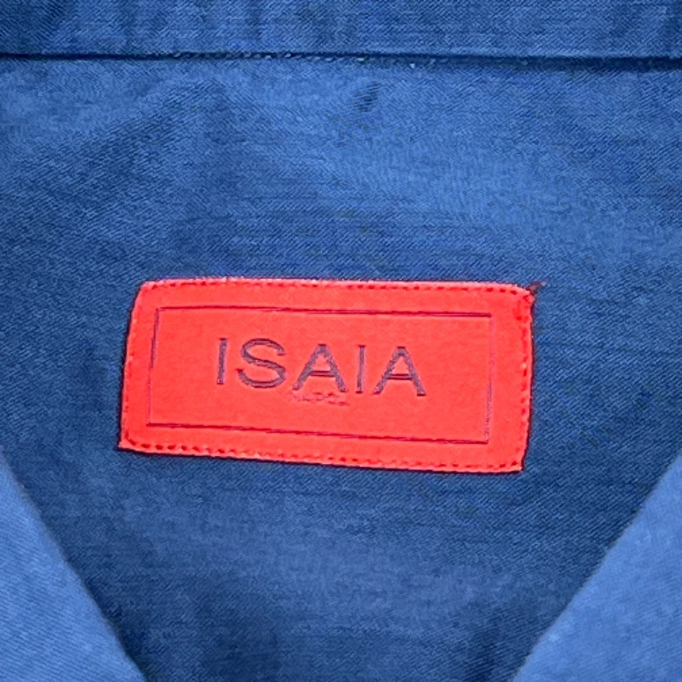 Camisa de vestir ISAIA Napoli para hombre 18-45 azul liso manga larga abotonada hecha en Italia Foto 3 de 4