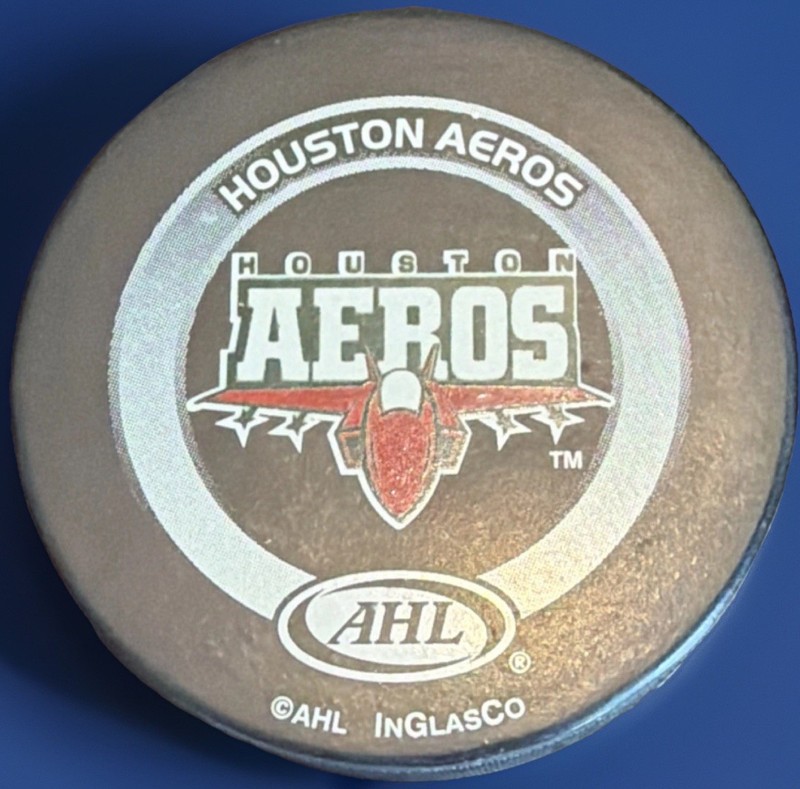 InGlasCo Houston Aeros AHL Hockey Officially Licensed Game Puck, Displayed Only