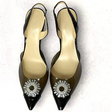 VGT NINE WEST Jelly Clear toe Heels Size 11 M Strap 3 1/2 - 4” Black Crystal