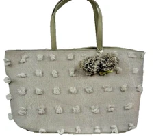 Deux Lux Womens Handbag Blossoms Tote w/ Pom Poms Light Gray Brand new DL416-043
