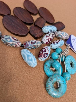 Ceramic, Wood & Howlite Bead Lot Destash Tube Mix Match Ceramic Beads XL Large