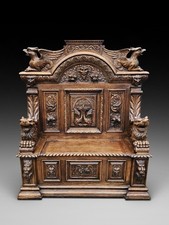 Victorian Carved Oak Gothic Settle 