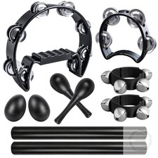 10 Pcs Black Tambourines for Adults And Kids - Half Moon Tambourine, Wood Rhythm