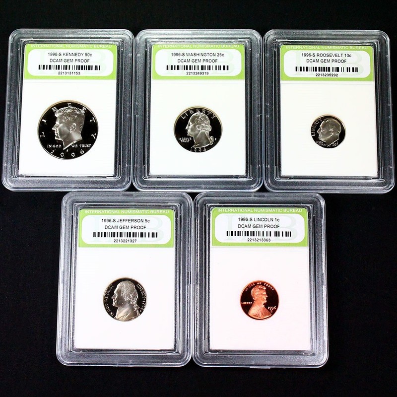 1996 S Slabbed Proof Five Coin Set Penny Nickel Dime Quarter Half 9a