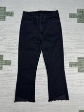 Mother The Hustler Ankle Fray Jeans Womens 30 Black Denim Cotton High Rise 28x23
