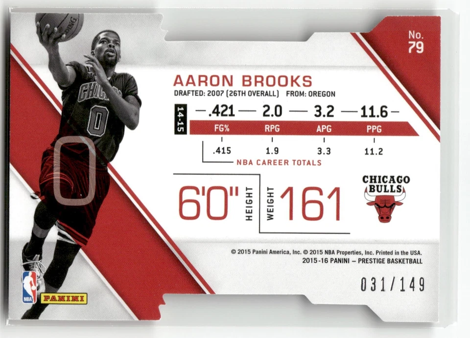 2015-16 Panini Prestige #79 Aaron Brooks Bonus Shots Die Cut Orange #/149 - Image 2 of 2