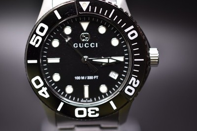 GUCCI 126.2 G-Timeless Diver Quartz Black Dial Silver Men's Watch [BOX]