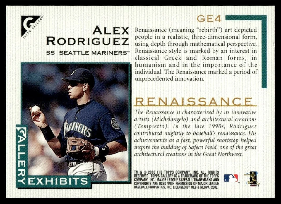 2000 Topps Gallery Exhibits Alex Rodriguez Seattle Mariners #GE4 - Image 2 of 2