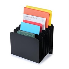 Huron Desktop File Binder Organizer Storage, Inclined Slant 6 Slot, Black Com...
