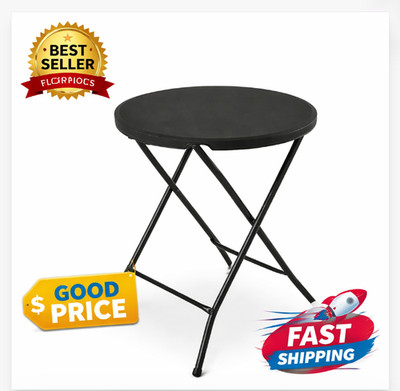 24 Inch Round Folding Bistro Table Black Portable Indoor Outdoor