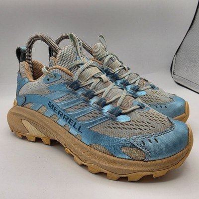 Merrell Moab Speed 2 x Sweaty Betty Womens Size 6 Blue Hiking Shoes Vibram Soles