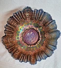ANTIQUE FENTON BLUE PERSIAN MEDALLION 3 IN 1 CARNIVAL GLASS RUFFLED 9" BOWL