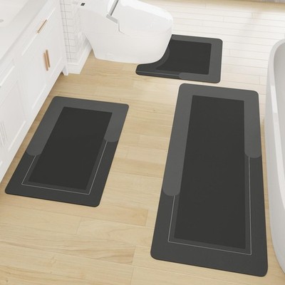 Schweek 3Pcs Absorbent Bath Mat Rug Sets, NonSlip Quick Dry Bathroom Rugs wit...