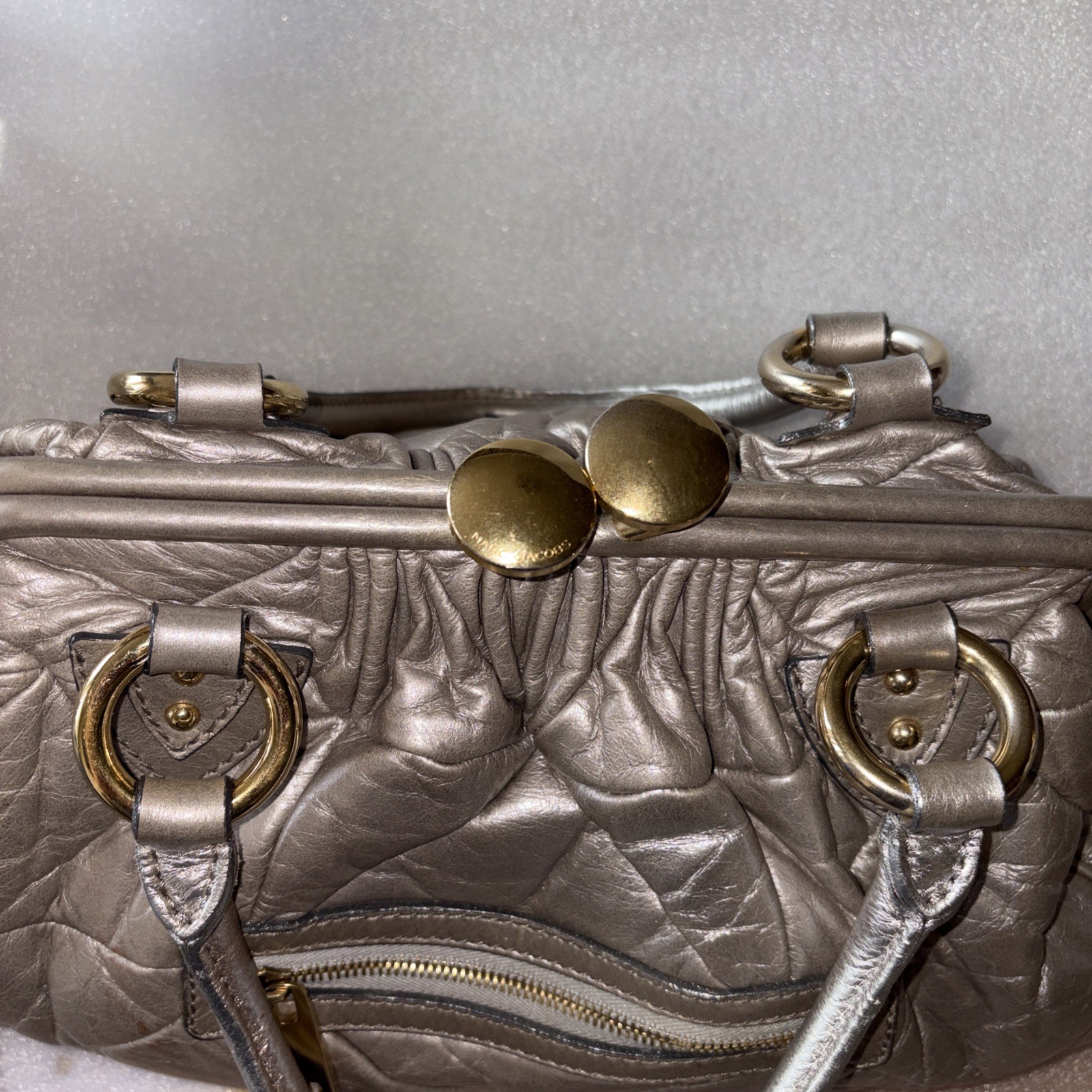 Marc Jacobs Made In Italy Women’s Stam Quilted Leather Chain Handbag Kiss Lock image 3