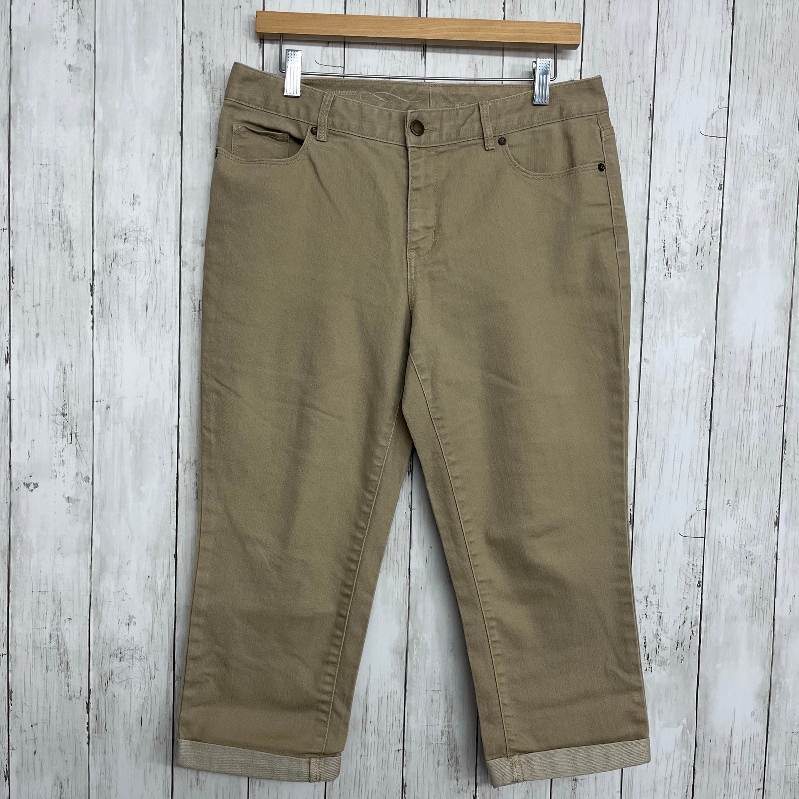 Coldwater Creek Tan Chino Khaki Plain Basic Plain Work School Capri Pants 10