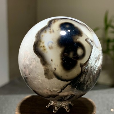 241G Natural black striped agate quartz ball crystal mineral sphere healing