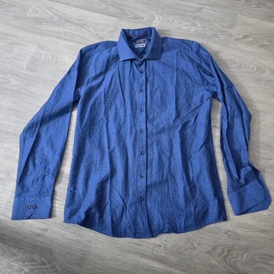 Berto Lucci Milano Slim Fit Mens Blue Micro Dot Dress Shirt XL