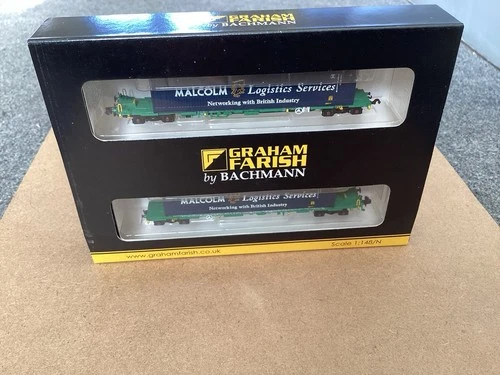 Graham Farish 377-353 Bogie Wagons With 2 X Malcolm Logistics Containers N Gauge