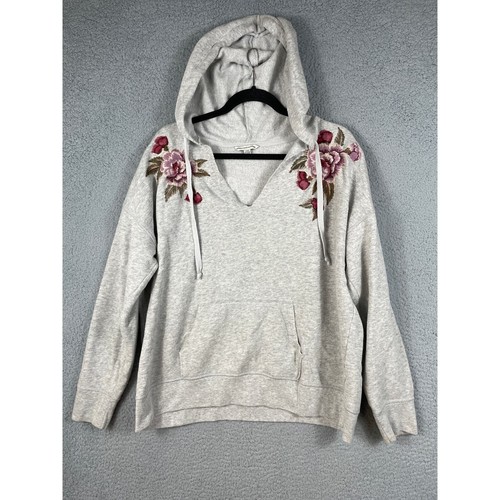 American Eagle Outfitters Damen Hoodie grau bestickt Blumen Gr. L