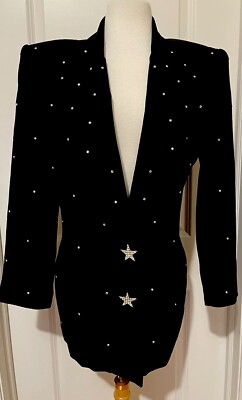 Solini Vintage Black Rhinestones Blazer/ Jacket ~ Sz-12~ CLASSY