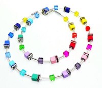 Halskette Collier WüRfel HäMatit Kristallglas Mehrfarbig Bunt Strass 525A