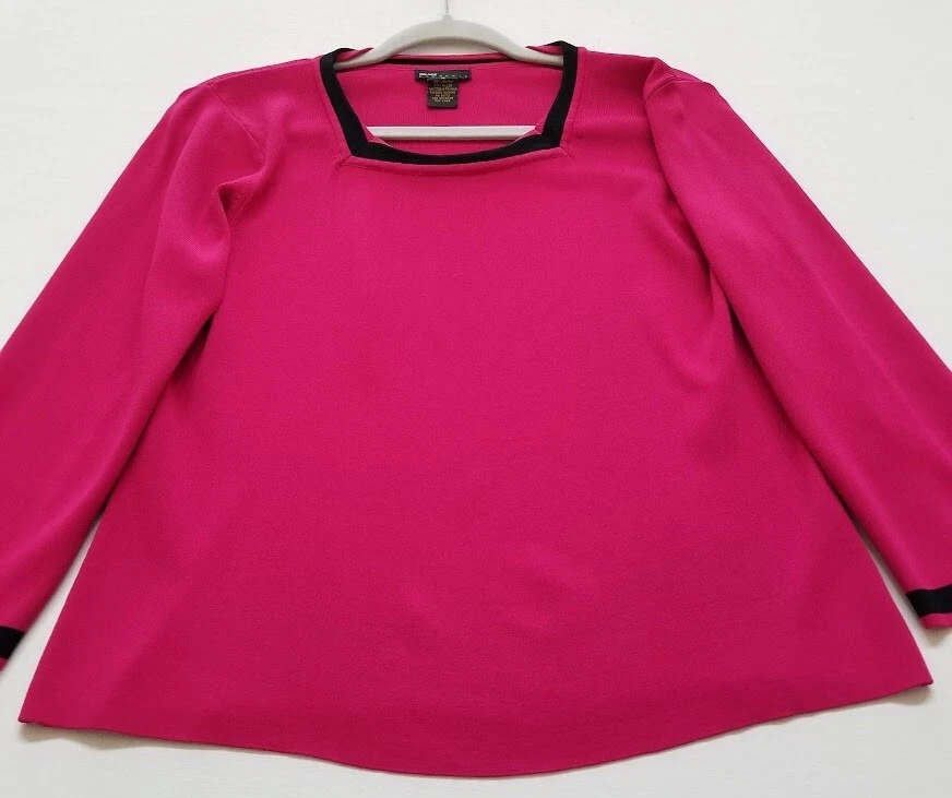 Blusa Grace Elements Mujer Mediana M Rosa Negra Mangas 3/4 Cuello Cuadrado Elastizada Foto 2 de 4