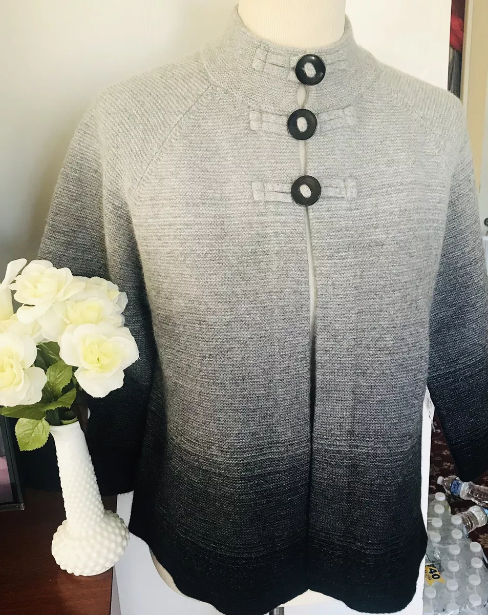 JONES NEW YORK Signature Gray Ombre Cardigan Sweater Wool Angora