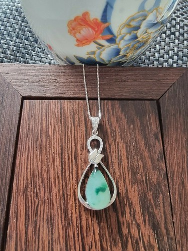 Genuine Nice Icy Green 5.85ct Jadeite Jade(Type A) 925 Silver Pendant With Chain - Picture 8 of 12