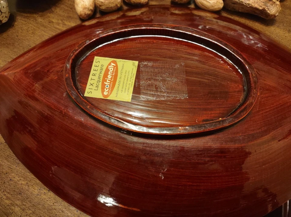 wood tray vintag pacific with extra dry vegetables like ornament , painted red - Image 3 of 4