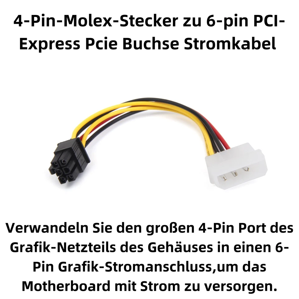 R03 4 Pin Molex Stecker auf 6 Pin PCI-E Express-Kabel Grafikkarten Stromkabel - Bild 2 von 4