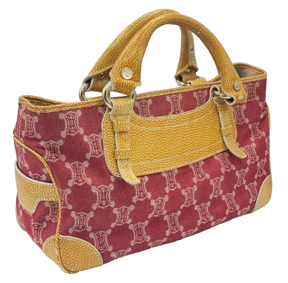 CELINE Paris Macadam Boogie Bag Handbag Red Denim Leather Authentic "Excellent" - Image 2 of 4