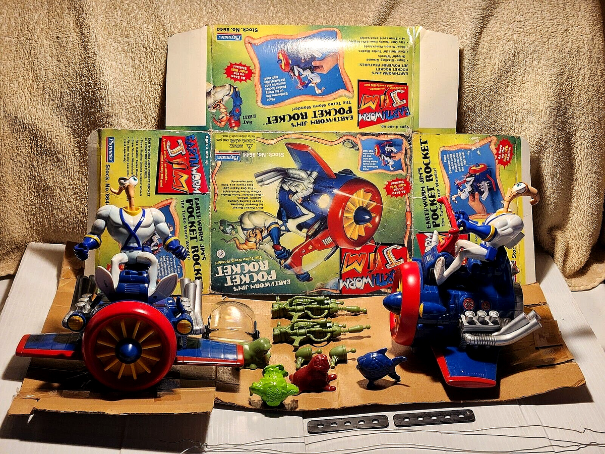 Two Earthworm Jims & Pocket Rockets Sets w/ Weapons Characters by