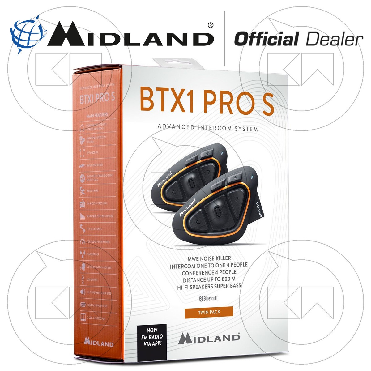 【MIDLAND】 BTX1 PRO Bluetooth Intercom Kit BTX1 PRO S 2022 Twin Pair Double Hi-Fi