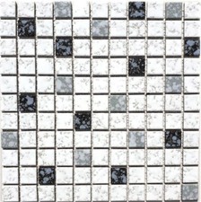 Mosaico Tessere ceramica suolo schermo doccia bianco nero 18-0307_f | 10 foglie