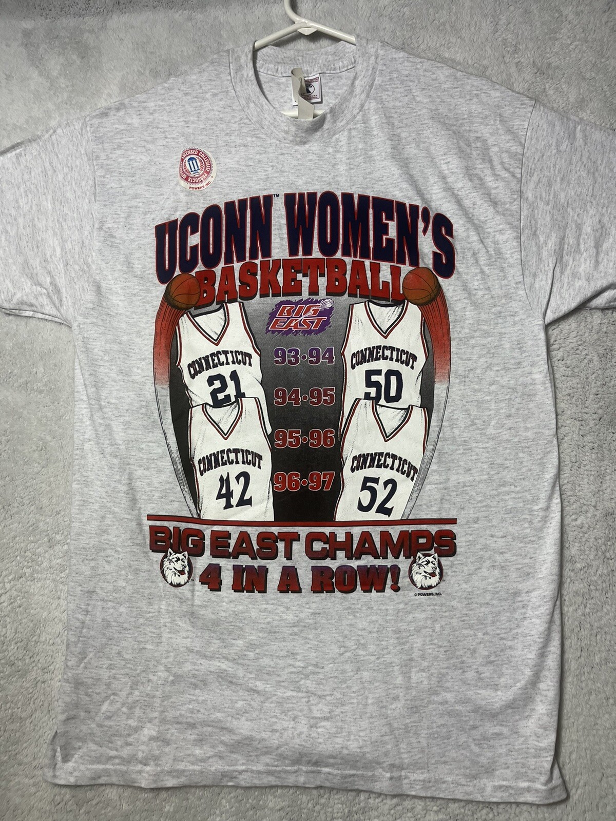 T shirt donna vintage 1993 1997 Uconn Connecticut Huskies BIG EAST 4 in una fila L