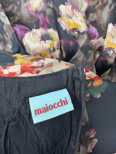 Maiocchi Floral Dress Size 10 Embroidered Black Purple Sleeveless Party - Picture 7 of 8