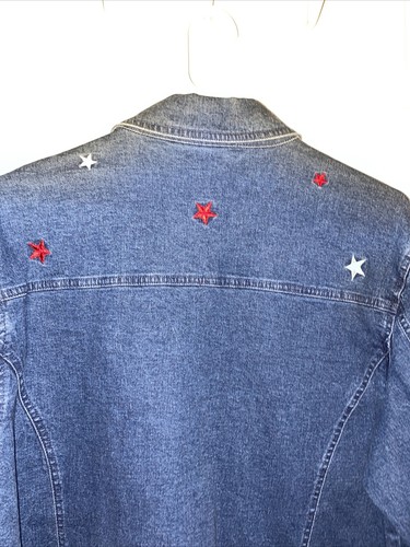 Quacker factory denim Red White Blue Stars americana jacket Size Medium - Picture 8 of 8