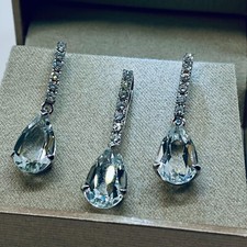 585 Ohrstecker Set Anhänger.Aquamarin Brilliant /WeißGold 14K . 9ct 0,76ct