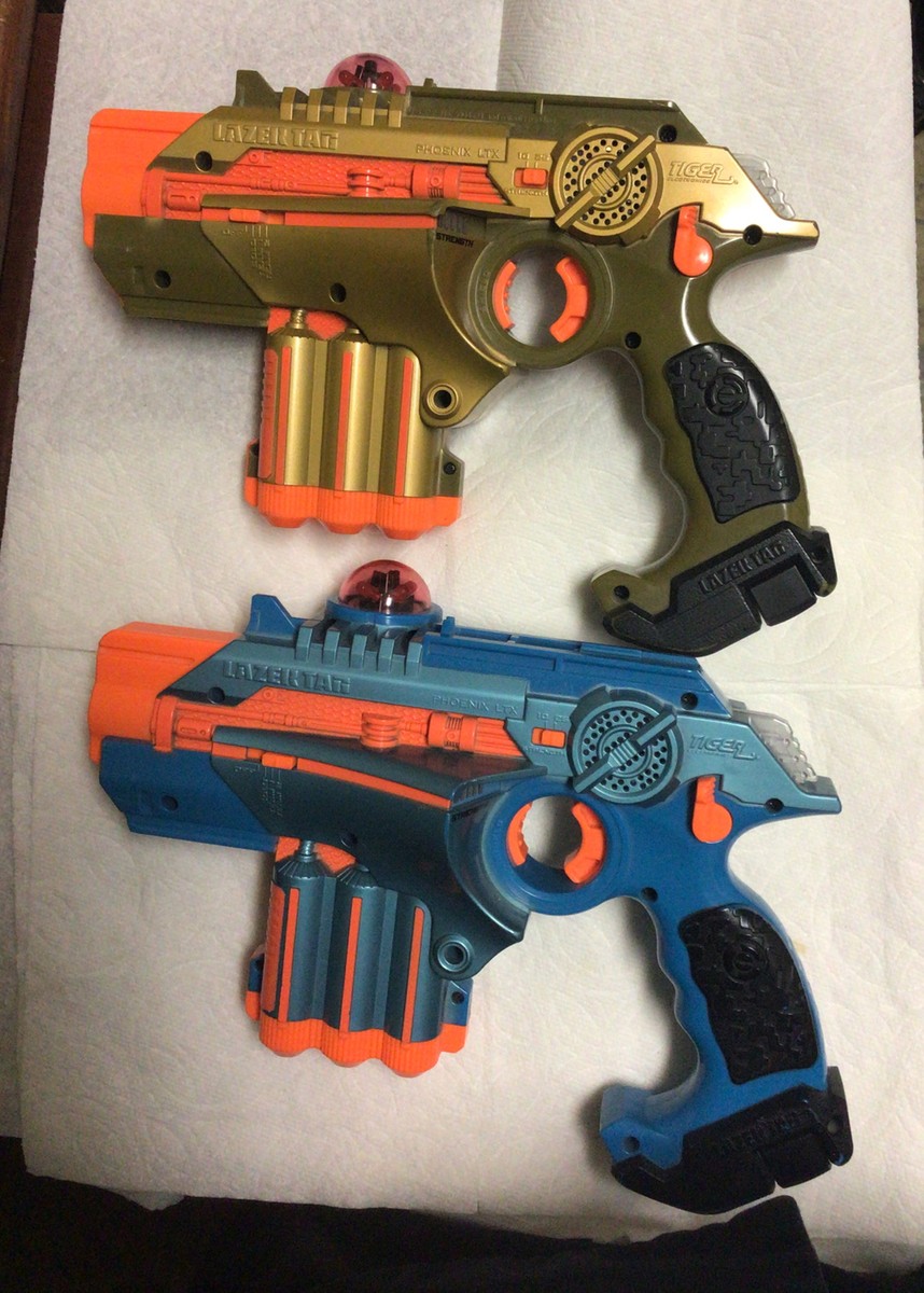 2 Nerf Phoenix LTX Lazer Tag Guns 2008 Laser Gold Blue Tiger