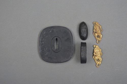 Matte Black Iron Tsuba Menuki Fuchi Kashira Set for Japanese Sword Maintance - Picture 53 of 61
