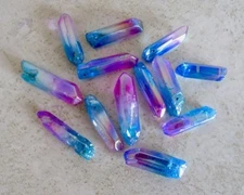 Blue Aqua Aura & Rose Aura Quartz Point Natural Crystal Healing Wand Reiki Rock
