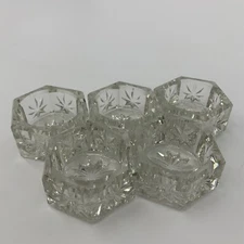 VTG 1940's Faceted Cut Crystal Starburst Open Salt Dips / Cellars (set of 5)