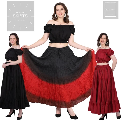 12 to 25 Yard Women's 4 Tiered Gypsy /Belly Dance /Flamenco Mix Color Skirts