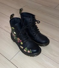 Dr. Martens Docs Doc Martens 1460J Floral Combat Boots Youth Girls UK2 US3 Black