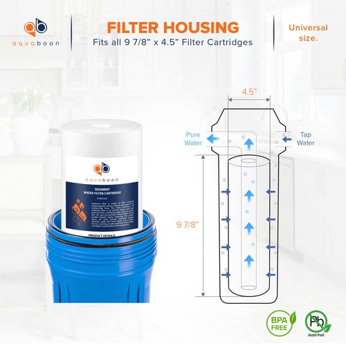 2-PACK of Aquaboon Sediment Water Filter Whole House Big Blue 5 Micron 10"x4.5" - Picture 6 of 8