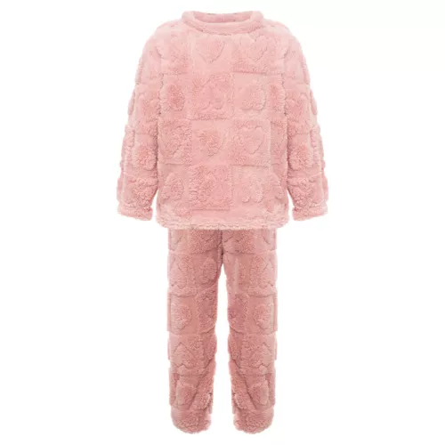 Kids Boys Girls Pajamas Set Solid Color Tops With Pants Round Neck Flannel Suit - Foto 6 di 72