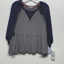 Jolt Size XL Navy Blue/White Striped Long Sleeve Top NWT