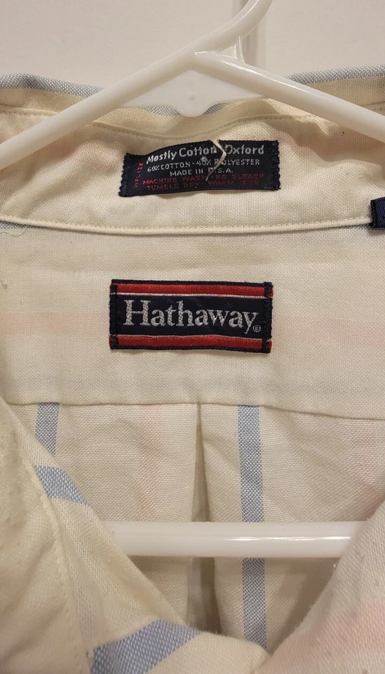 Hathaway мужчин 17,5/SS платье рубашка белый синий короткий рукав в основном хлопок Оксфорд  - Изображение 4 из 4